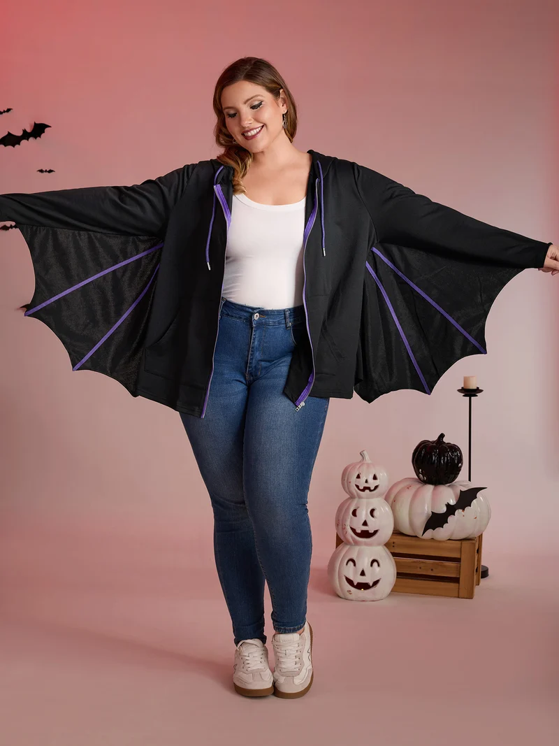 Bat-Shaped Contrast Stretchy Jacket