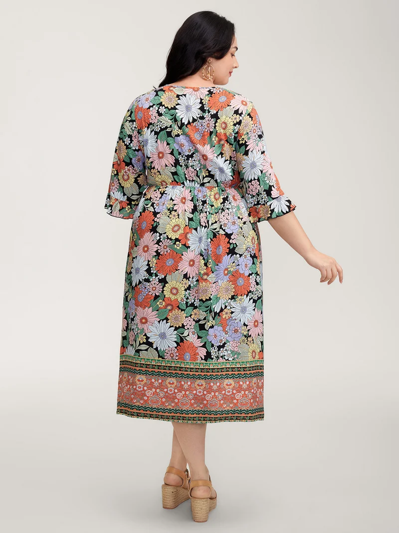 Rayon Floral Print V-Neck Maxi Dress