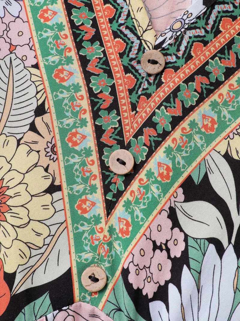 Rayon Floral Print V-Neck Maxi Dress