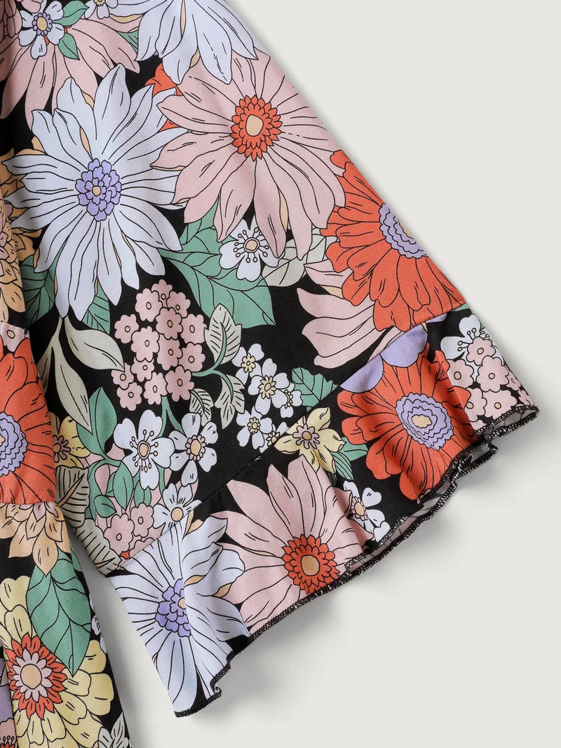 Rayon Floral Print V-Neck Maxi Dress