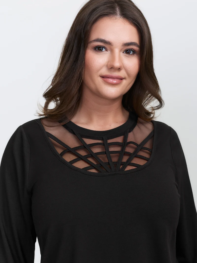 Spiderweb Cut-Out Neckline Fitted T-Shirt