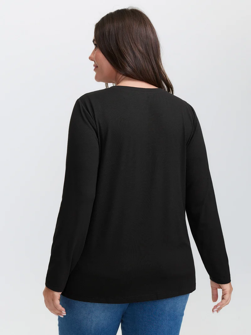 Spiderweb Cut-Out Neckline Fitted T-Shirt