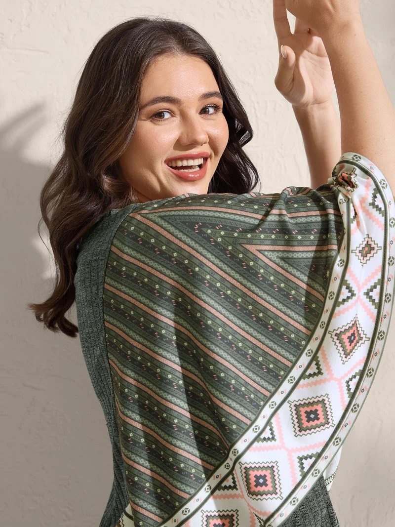 Supersoft Cable Knit Boho Print T-Shirt