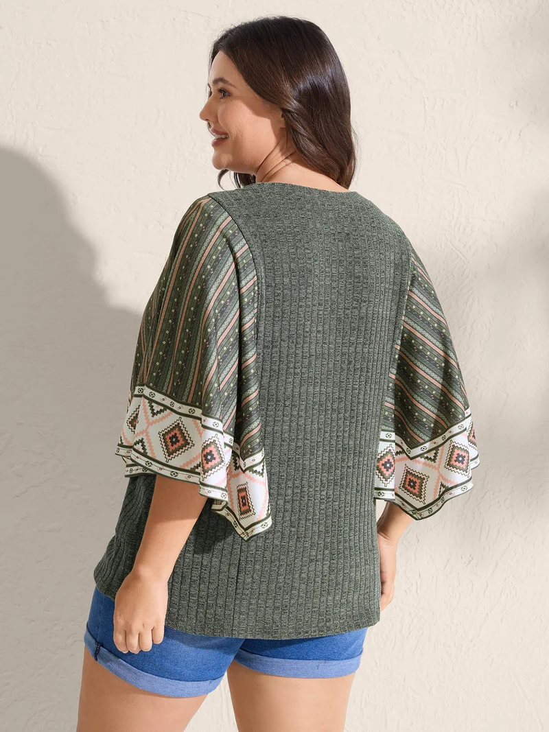 Supersoft Cable Knit Boho Print T-Shirt