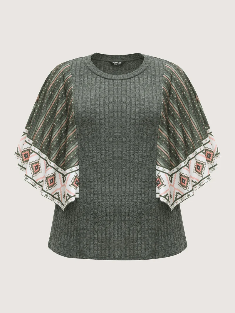 Supersoft Cable Knit Boho Print T-Shirt