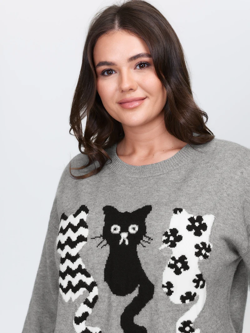 Spooky Cats Jacquard Pattern Pullover