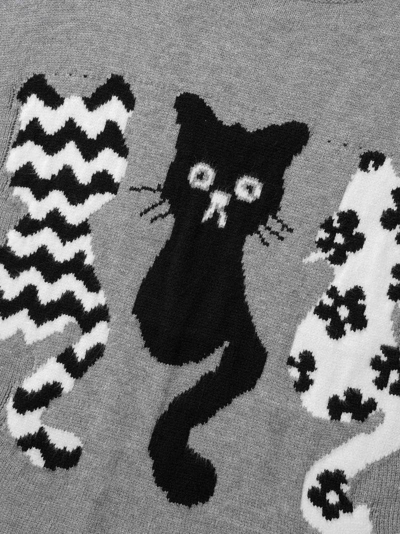 Spooky Cats Jacquard Pattern Pullover