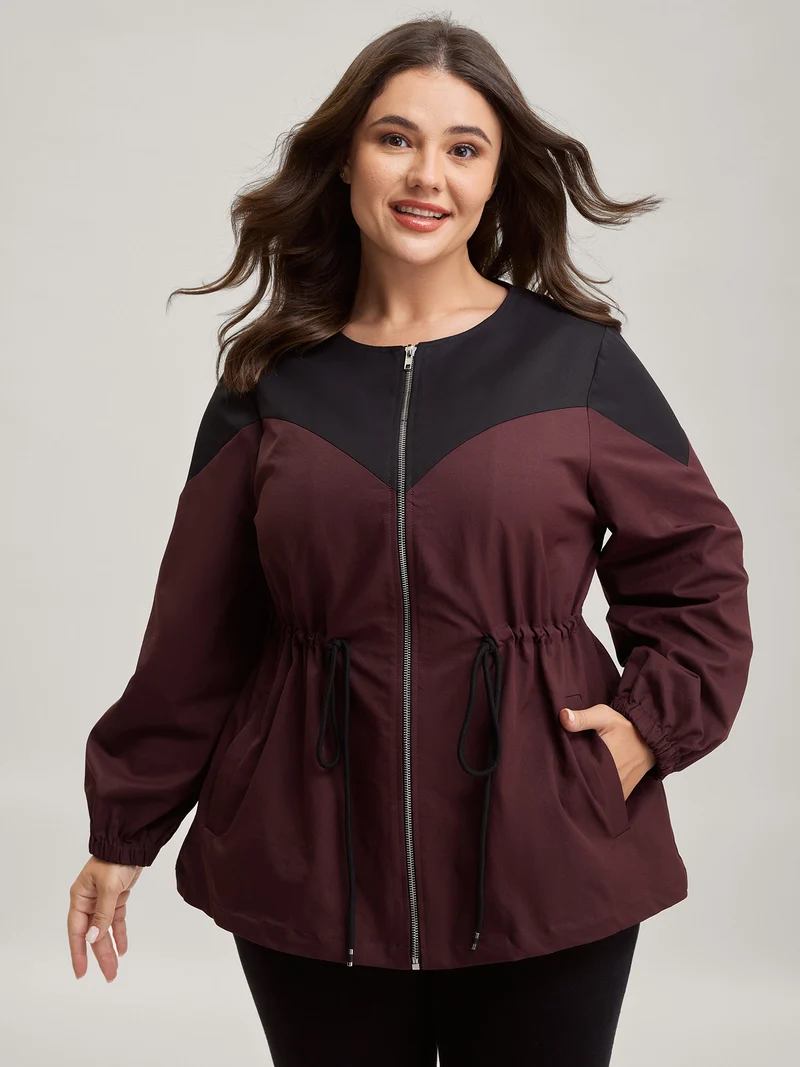 Color Contrast Zipper-Front Jacket