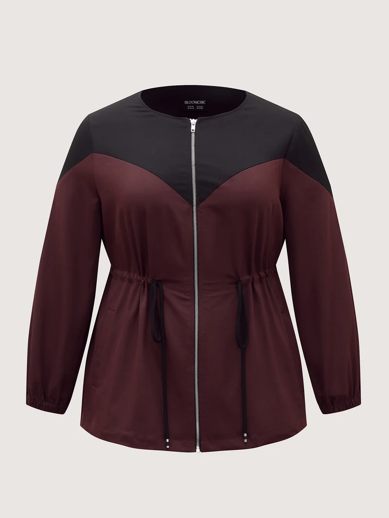 Color Contrast Zipper-Front Jacket