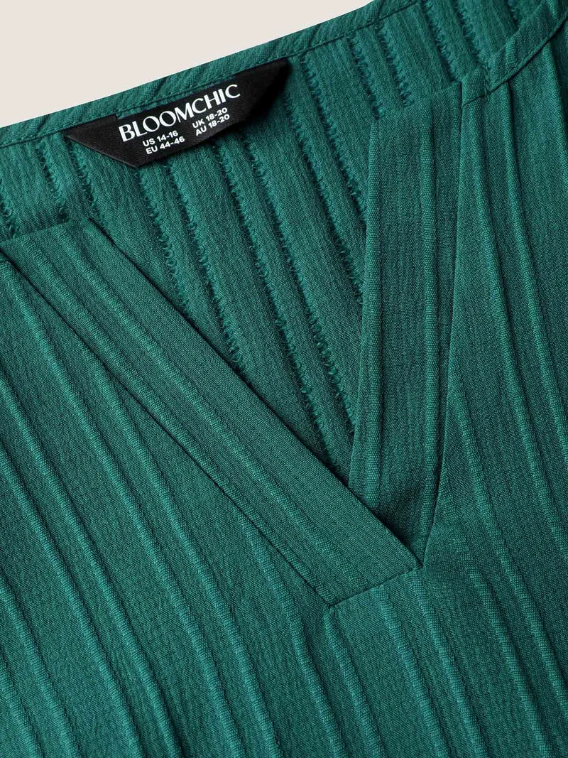 Textured Shirred Cinched Waist Midi Dress