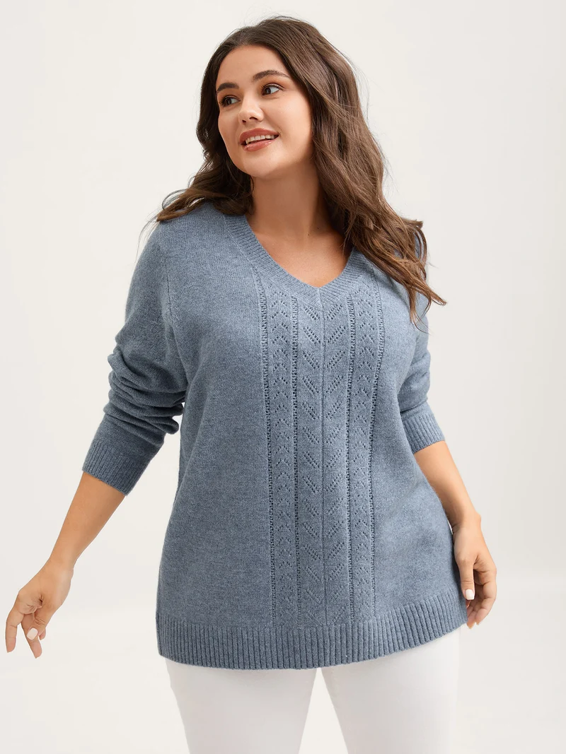 Heather Textured V-Neck Pullover