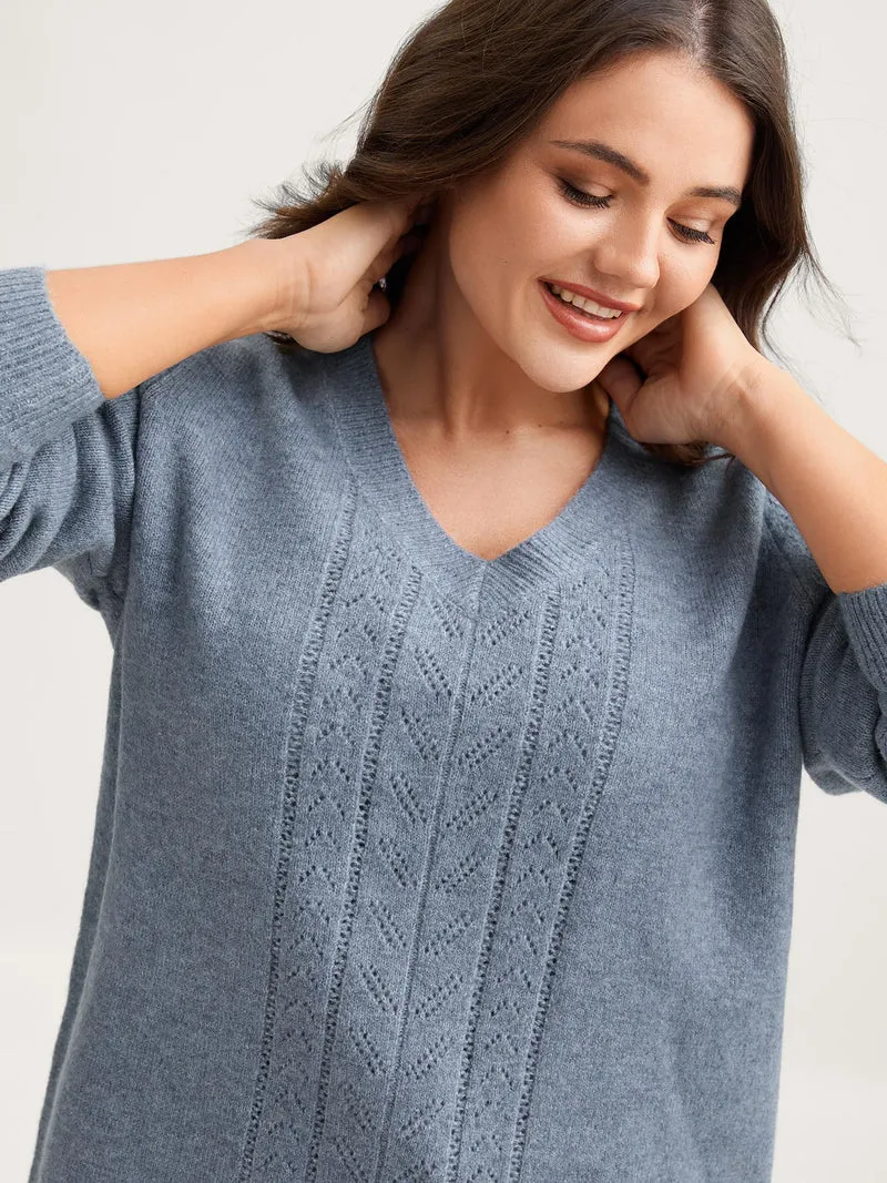 Heather Textured V-Neck Pullover