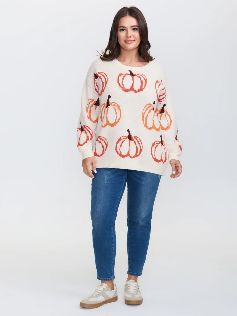 Pumpkin Patch Print Drop Shoulder Pullover