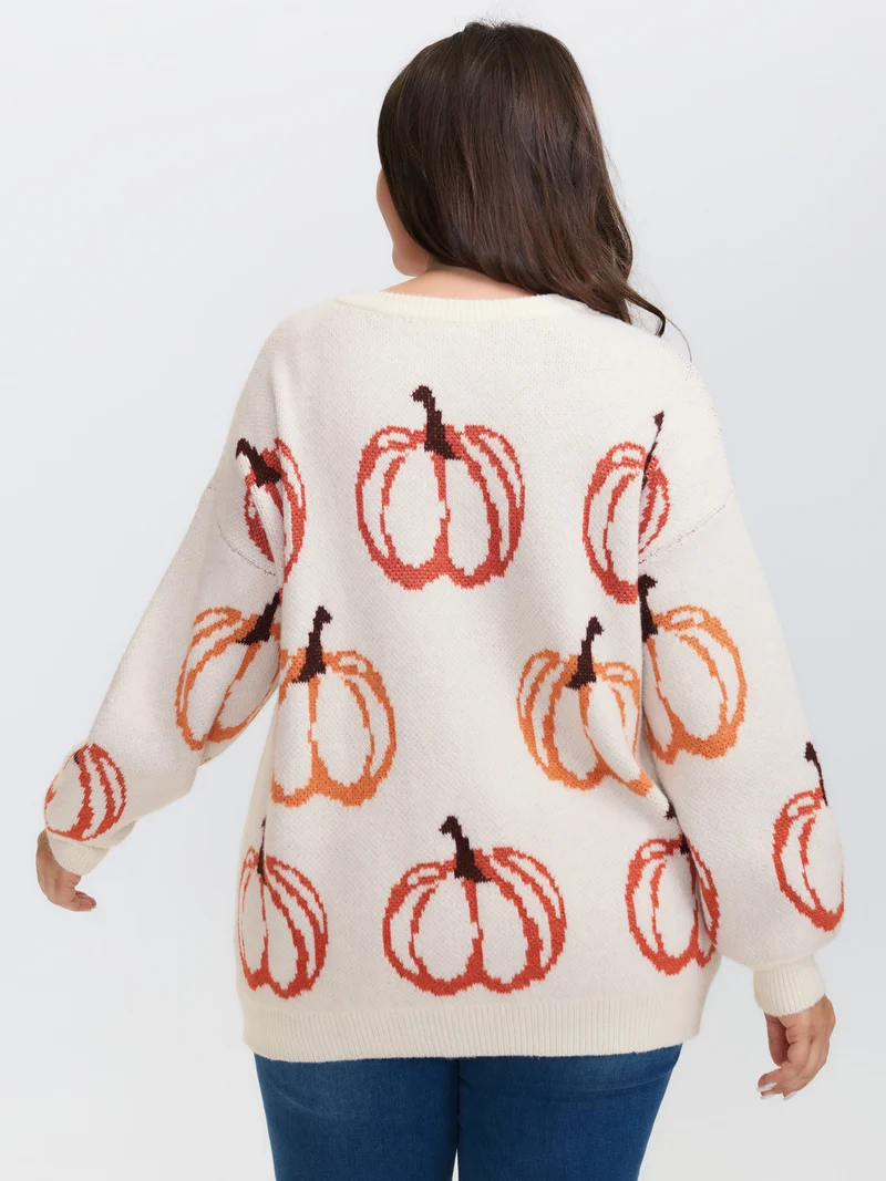 Pumpkin Patch Print Drop Shoulder Pullover