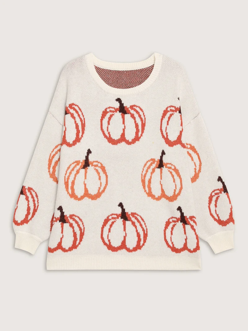 Pumpkin Patch Print Drop Shoulder Pullover