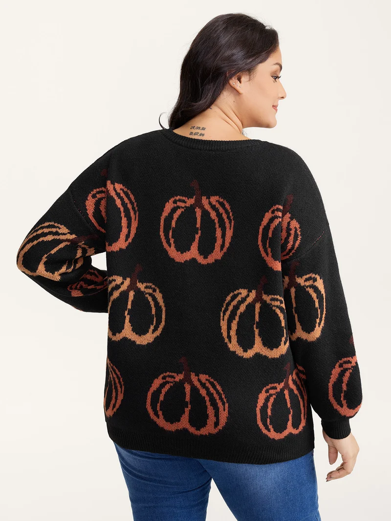 Pumpkin Patch Print Drop Shoulder Pullover