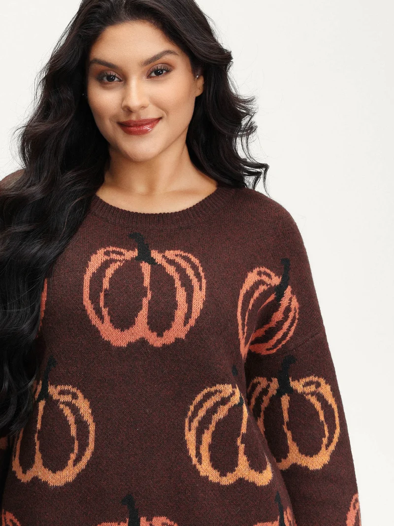 Pumpkin Patch Print Drop Shoulder Pullover