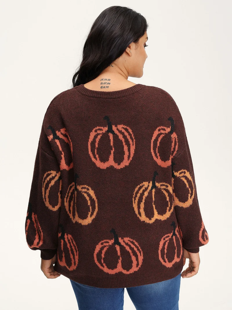 Pumpkin Patch Print Drop Shoulder Pullover