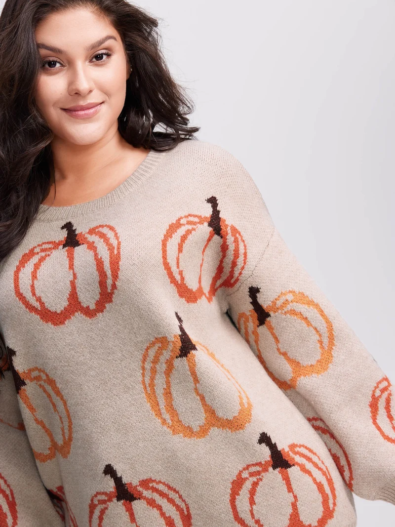 Pumpkin Patch Print Drop Shoulder Pullover