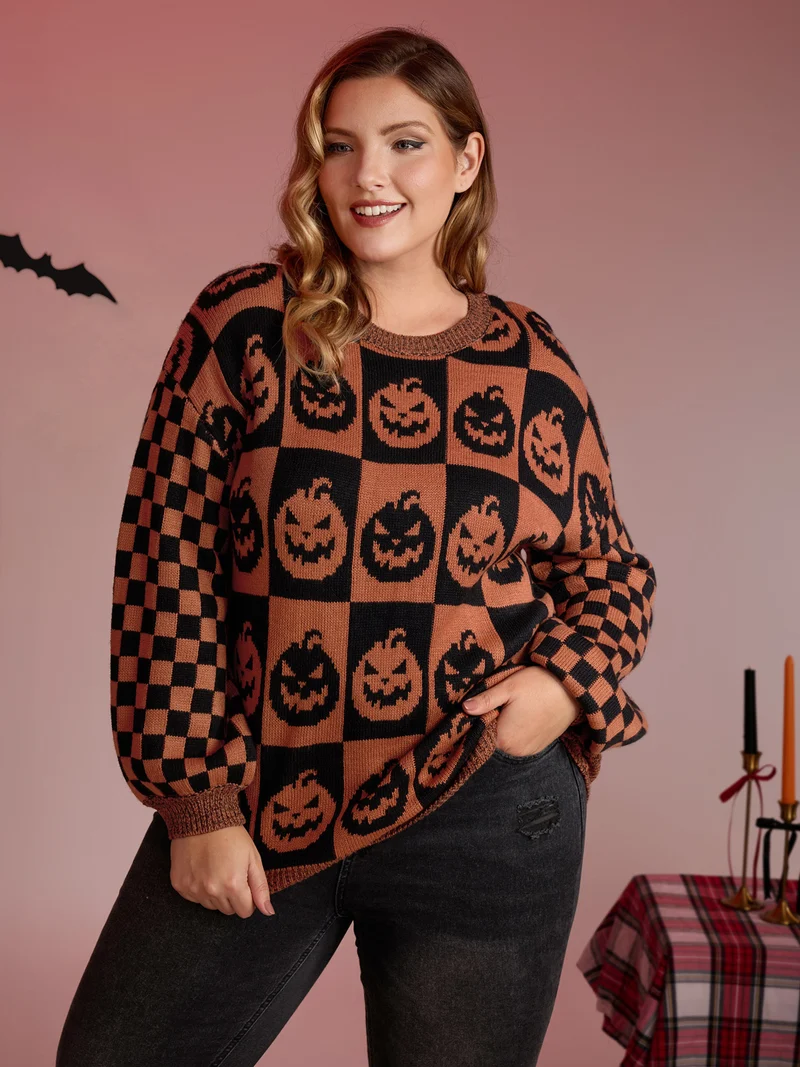 Creepy Pumpkins Jacquard Blended Yarn Pullover