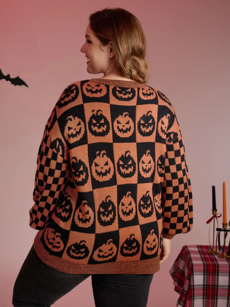 Creepy Pumpkins Jacquard Blended Yarn Pullover