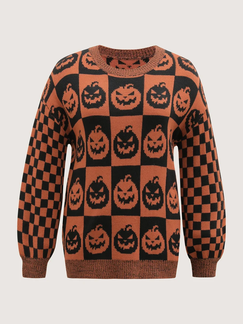 Creepy Pumpkins Jacquard Blended Yarn Pullover