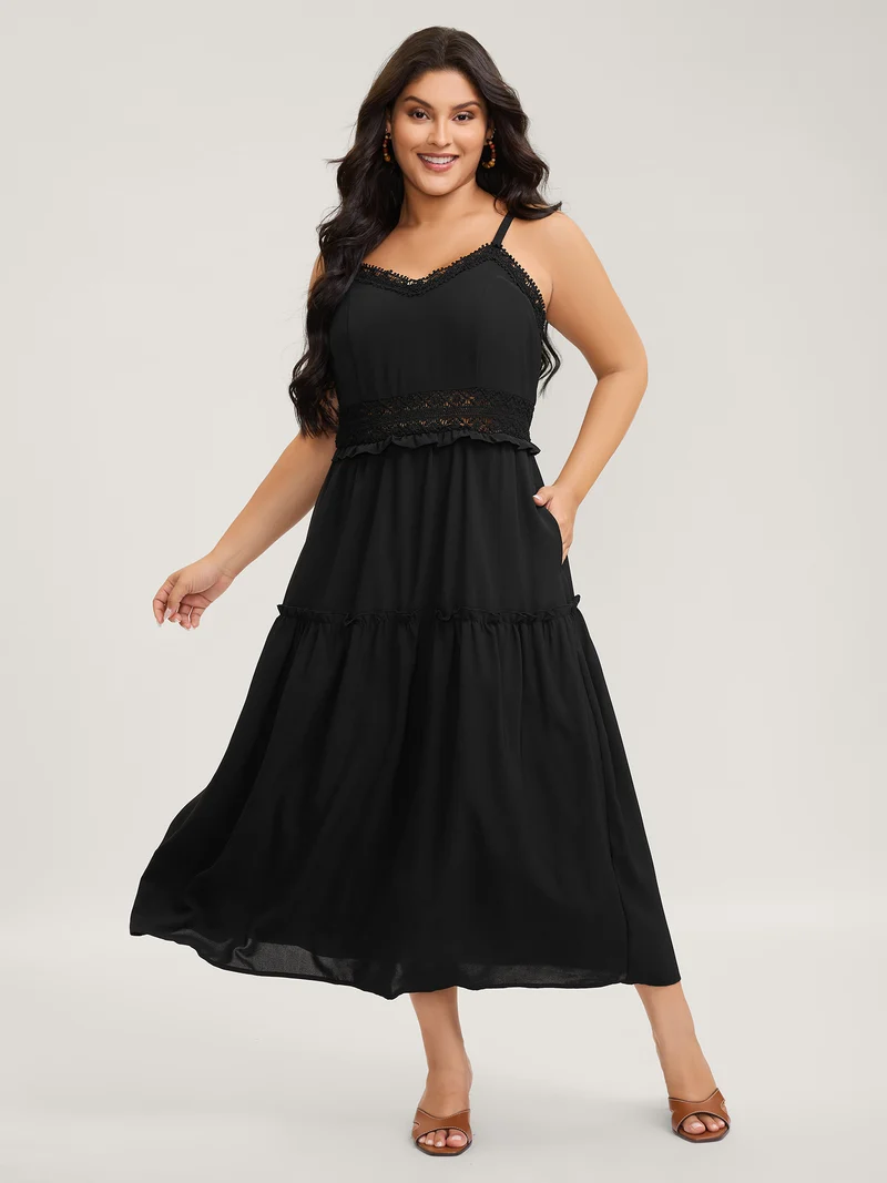 Lace Trim Tiered Cami Maxi Dress