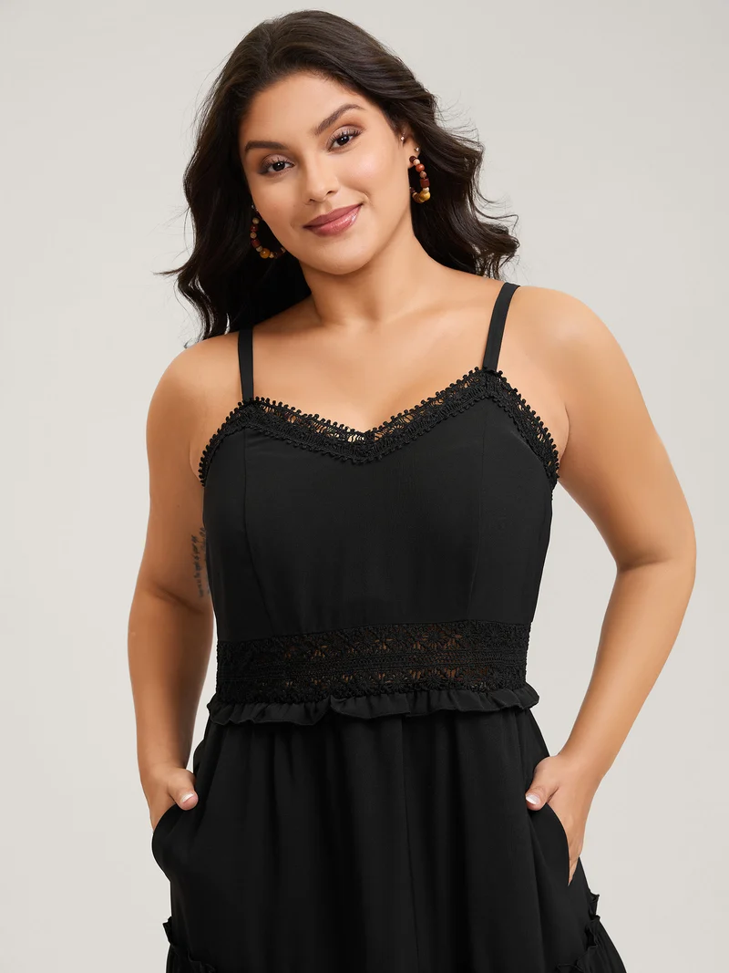 Lace Trim Tiered Cami Maxi Dress