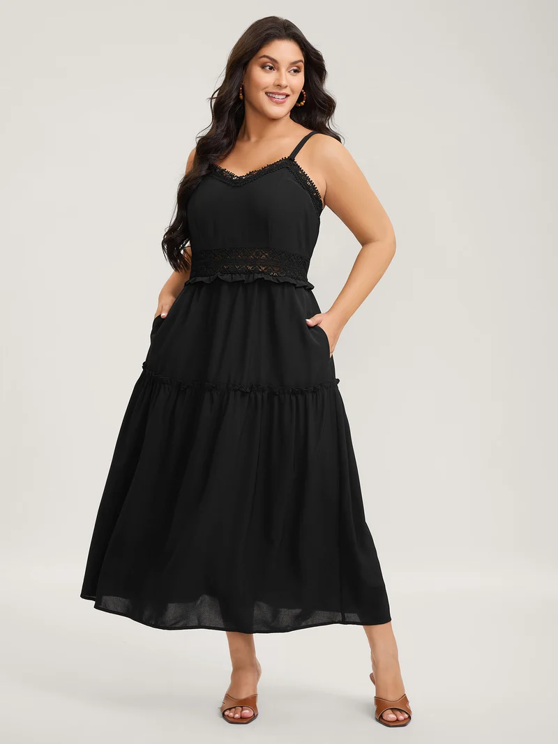 Lace Trim Tiered Cami Maxi Dress