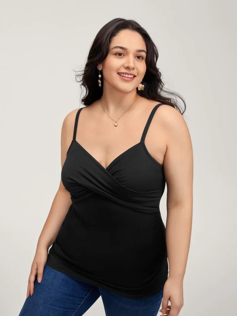 Stretchy Cross-Over Pleats Tank Top