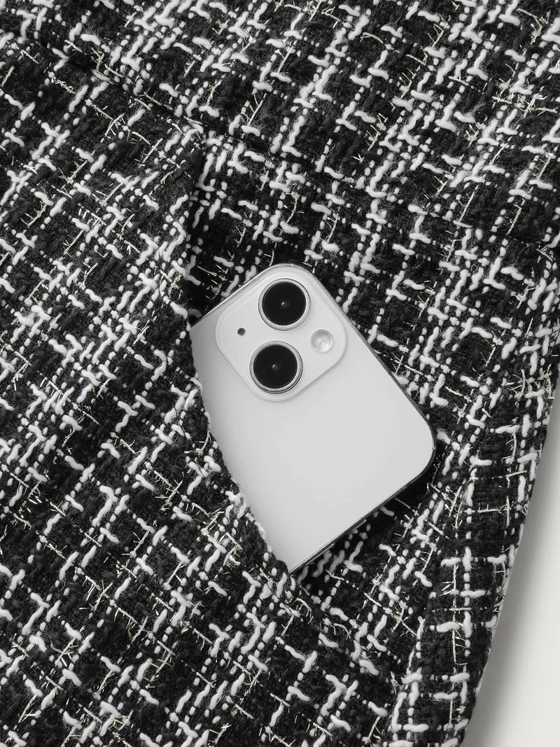 Tweed Woven Pattern Lined Button Midi Dress