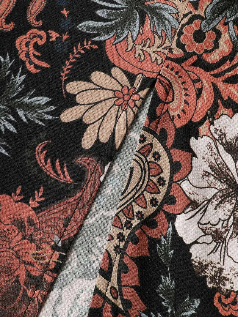 Fall Floral Print Surplice Neck Midi Dress