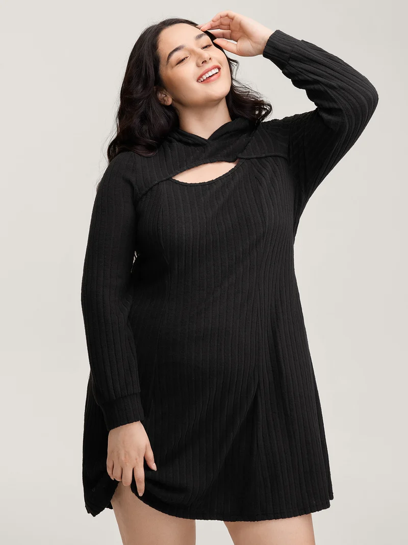 Textured Neck Cut-Out A-Line Midi Dress