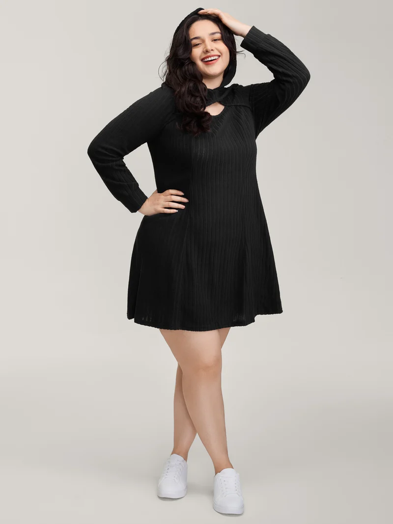 Textured Neck Cut-Out A-Line Midi Dress