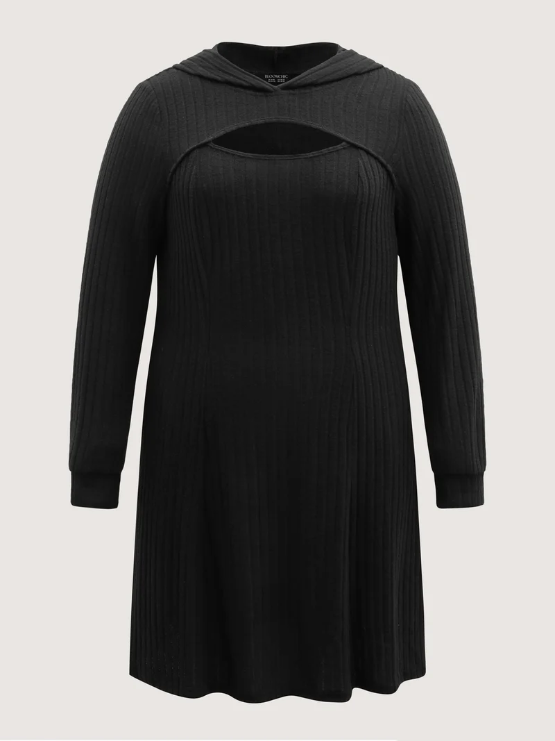 Textured Neck Cut-Out A-Line Midi Dress