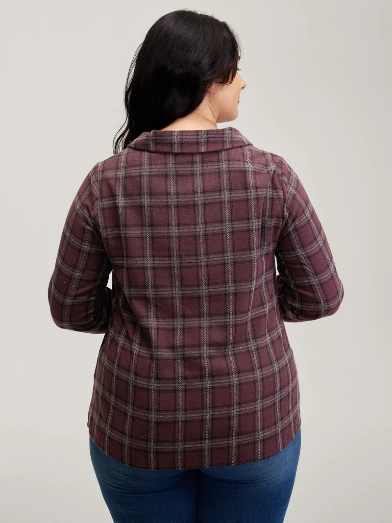 Plaid Pattern Relaxed-Fit Collar Blouse