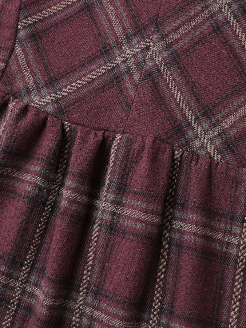 Plaid Pattern Relaxed-Fit Collar Blouse