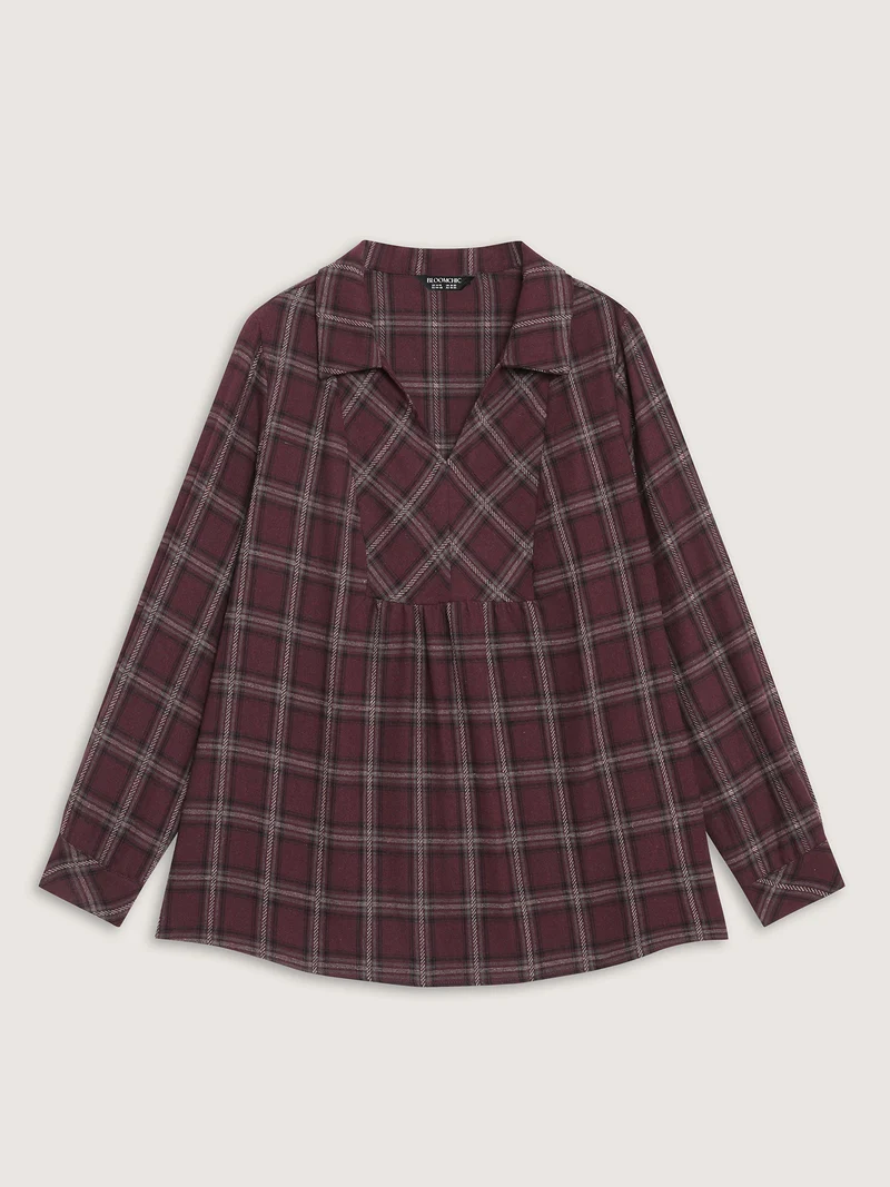 Plaid Pattern Relaxed-Fit Collar Blouse
