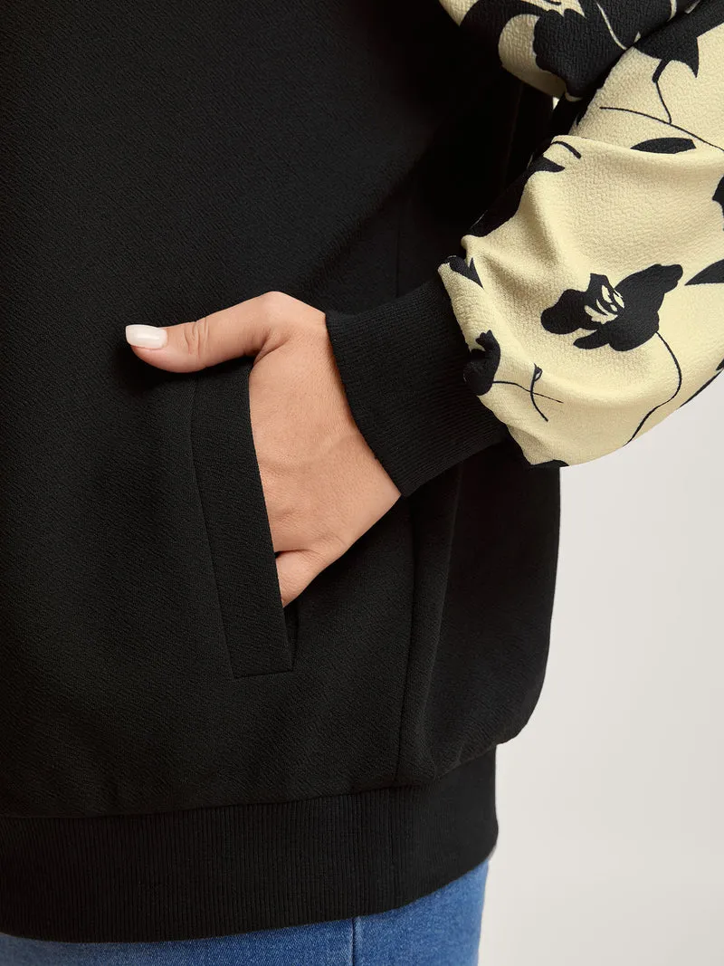 Silhouette Flower Print Zipper-Front Jacket