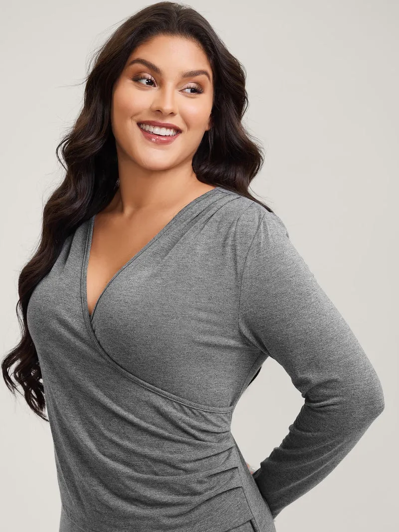 Wrap Stretchy Long Sleeve Knit Maxi Dress