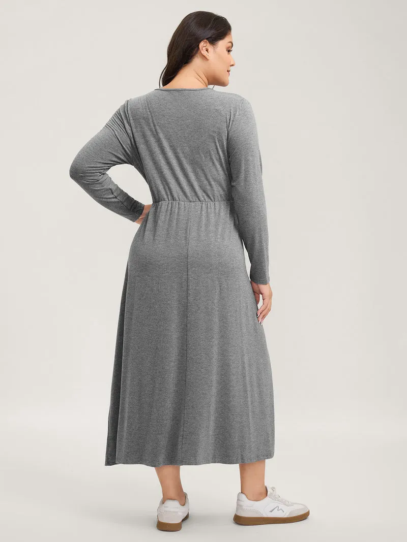 Wrap Stretchy Long Sleeve Knit Maxi Dress