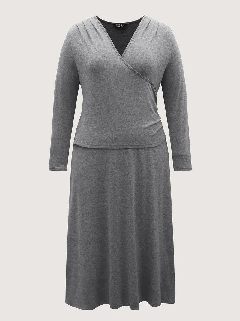 Wrap Stretchy Long Sleeve Knit Maxi Dress