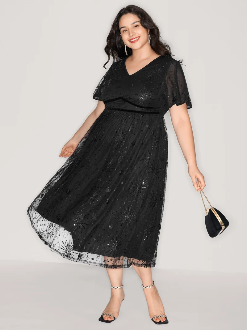 Sequin Embroidery Triangular Waist Maxi Dress