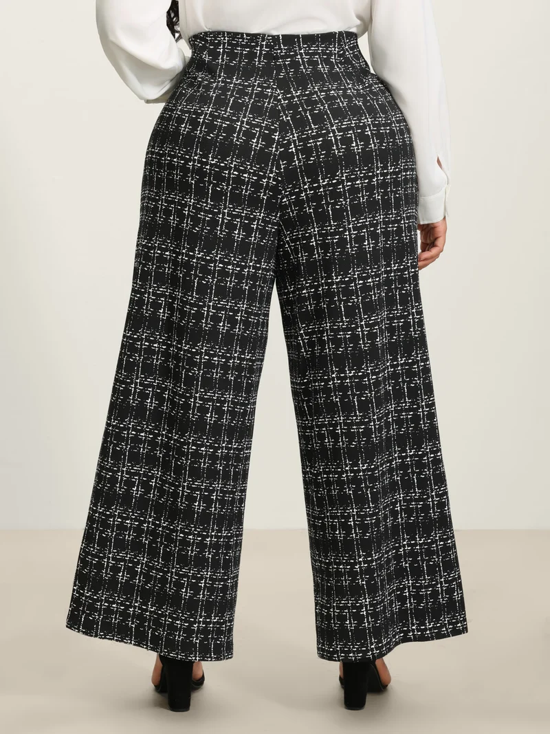 Tweed Texture Wide-Leg Pants