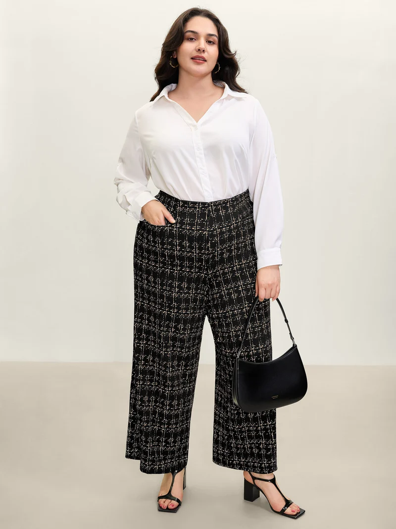 Tweed Texture Wide-Leg Pants