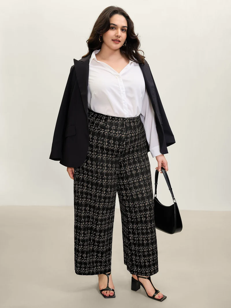 Tweed Texture Wide-Leg Pants