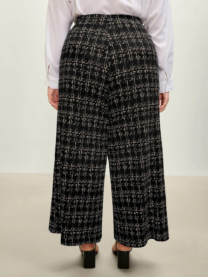 Tweed Texture Wide-Leg Pants