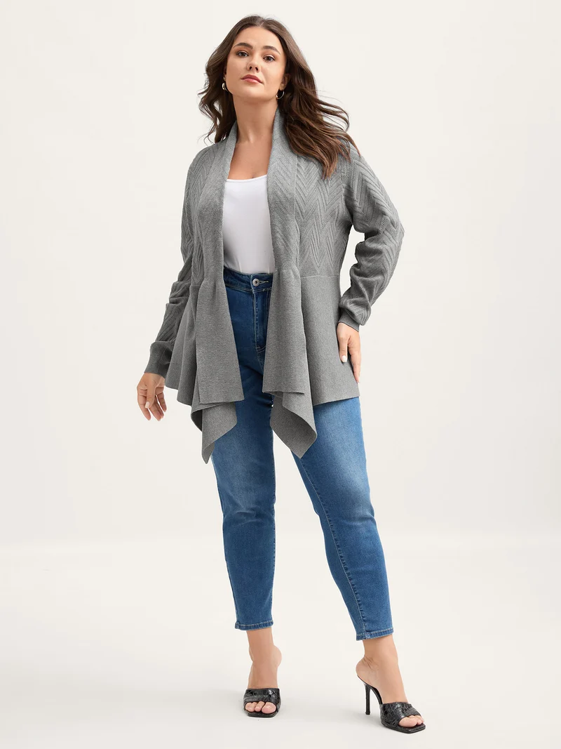 Folded Hem Textured Open-Front Cardigan