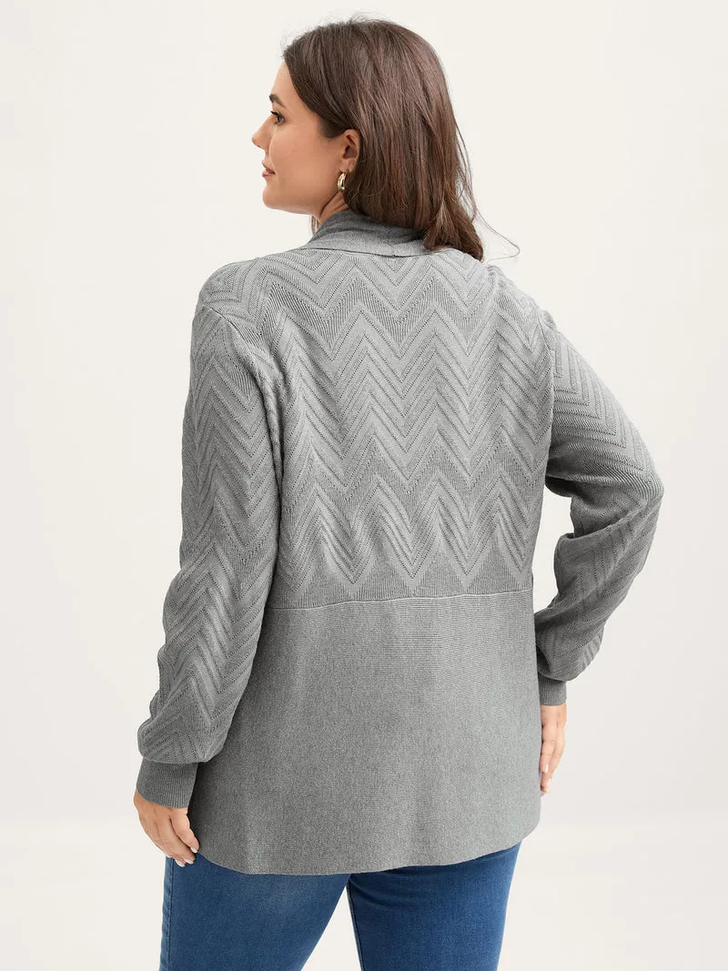 Folded Hem Textured Open-Front Cardigan