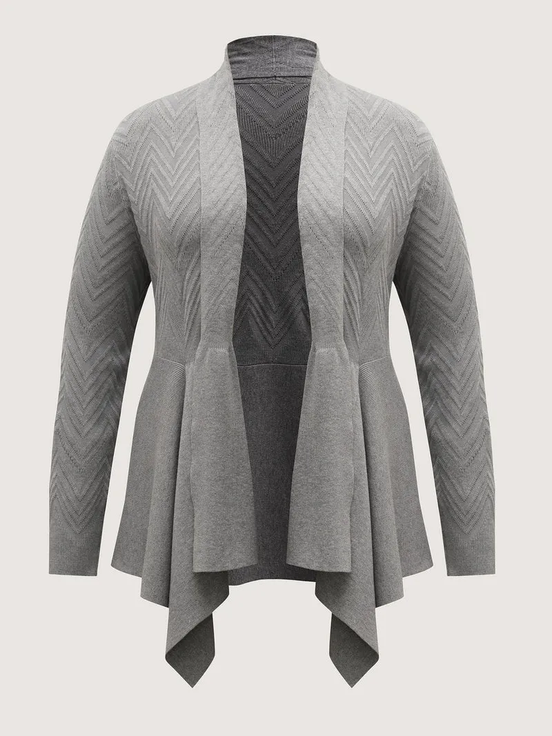 Folded Hem Textured Open-Front Cardigan